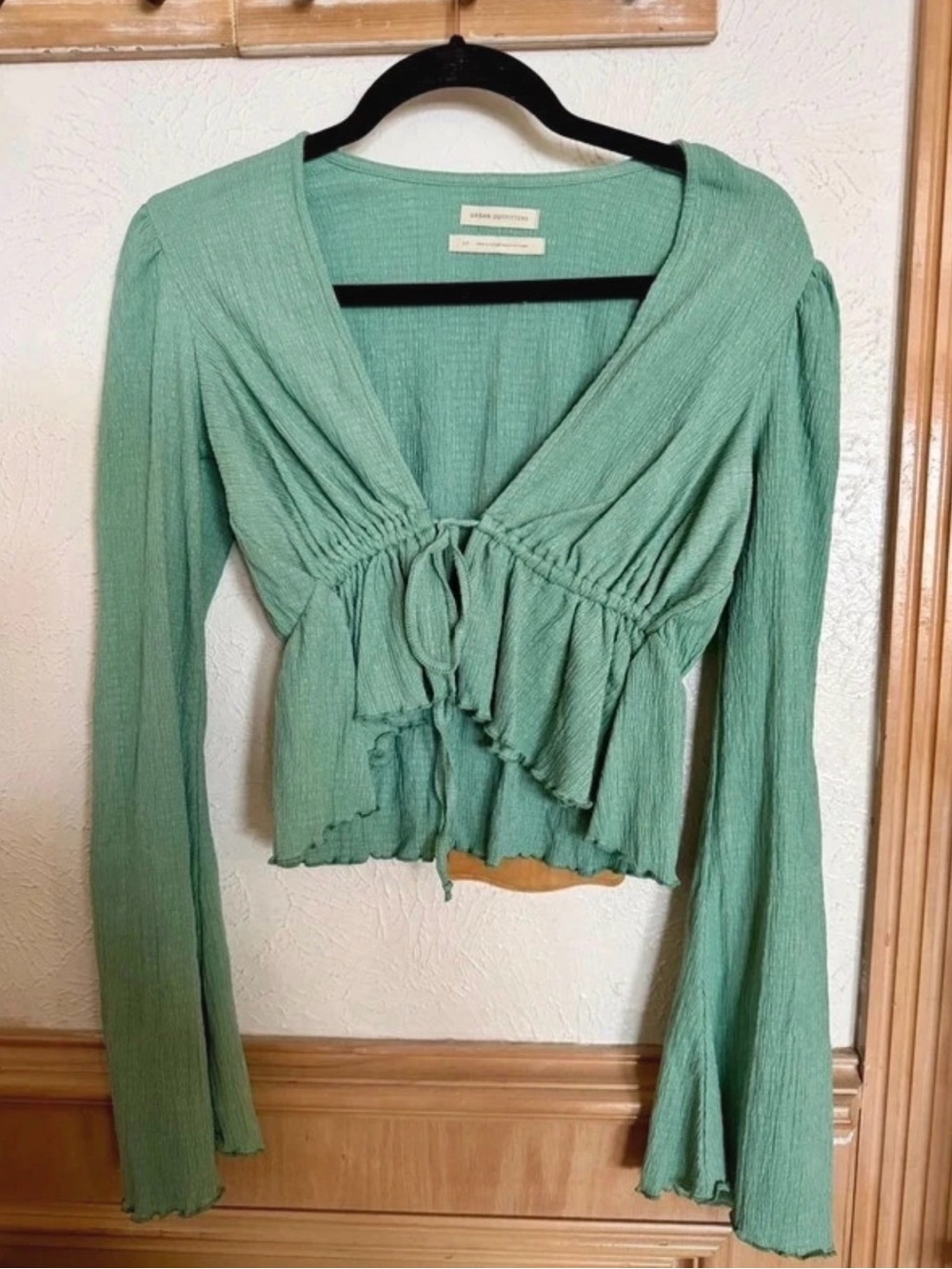 Urban Outfitters Sage Green Tie-Front Long Sleeve Top